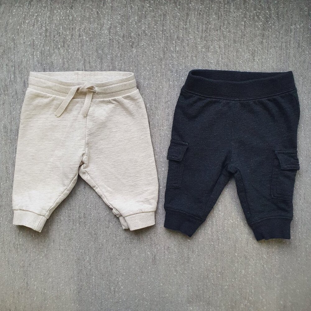 Cream and Dark Gray Baby Pants Size 3 Months Bundle